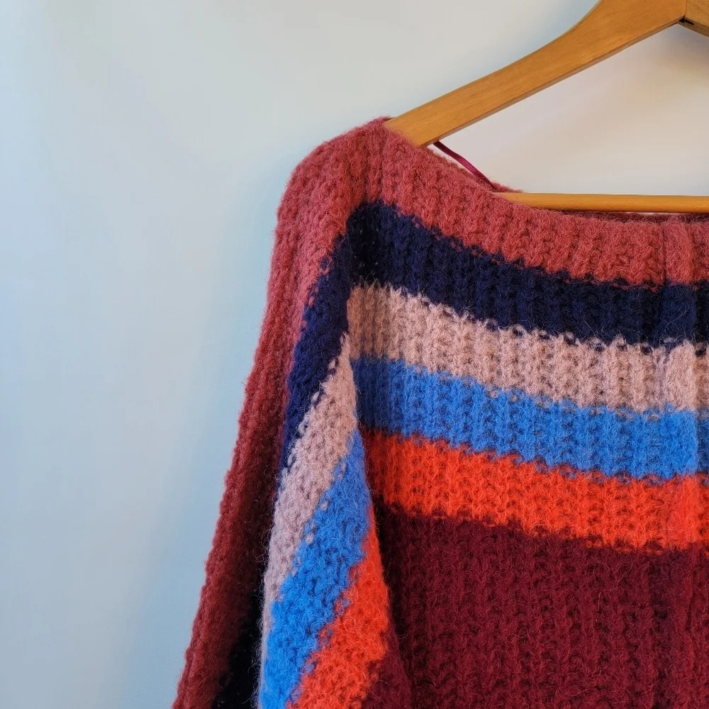 Free People New See the Rainbow Alpaca Striped Sweater Size XS Boho Scandi